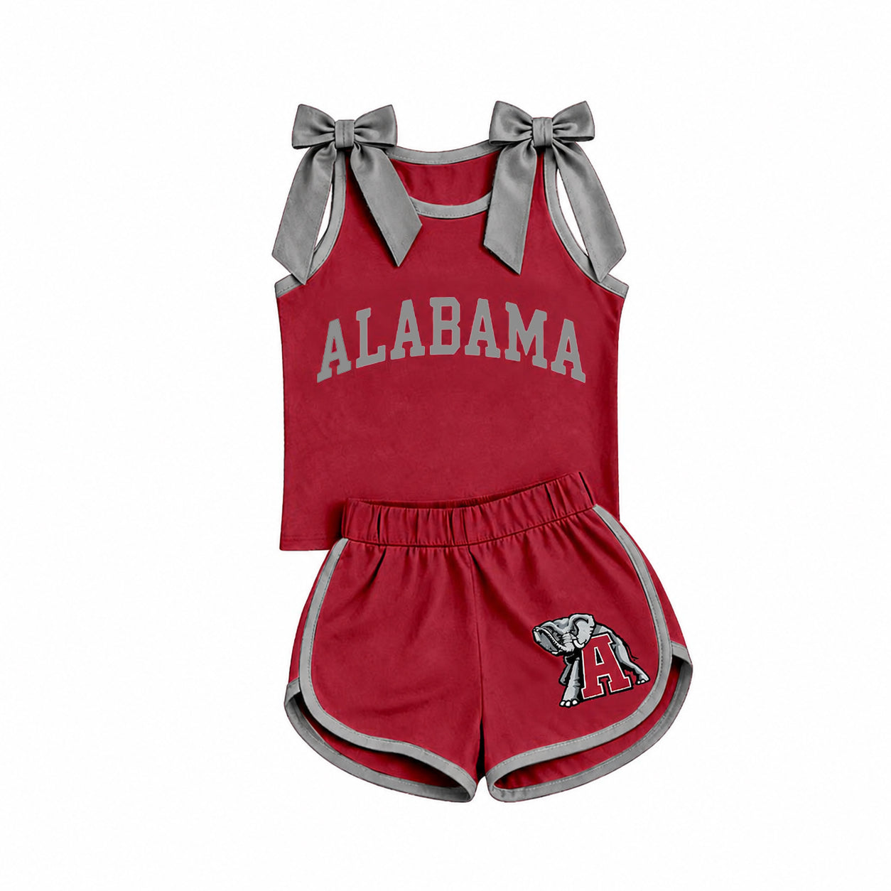 Sleeveless grey bow top elephant shorts A team girls outfits