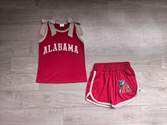 Sleeveless grey bow top elephant shorts A team girls outfits