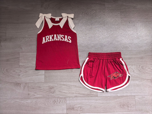 Sleeveless white bow top hog shorts team girls outfits