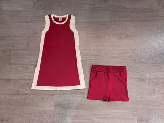 Maroon white dress shorts girls team active outfits