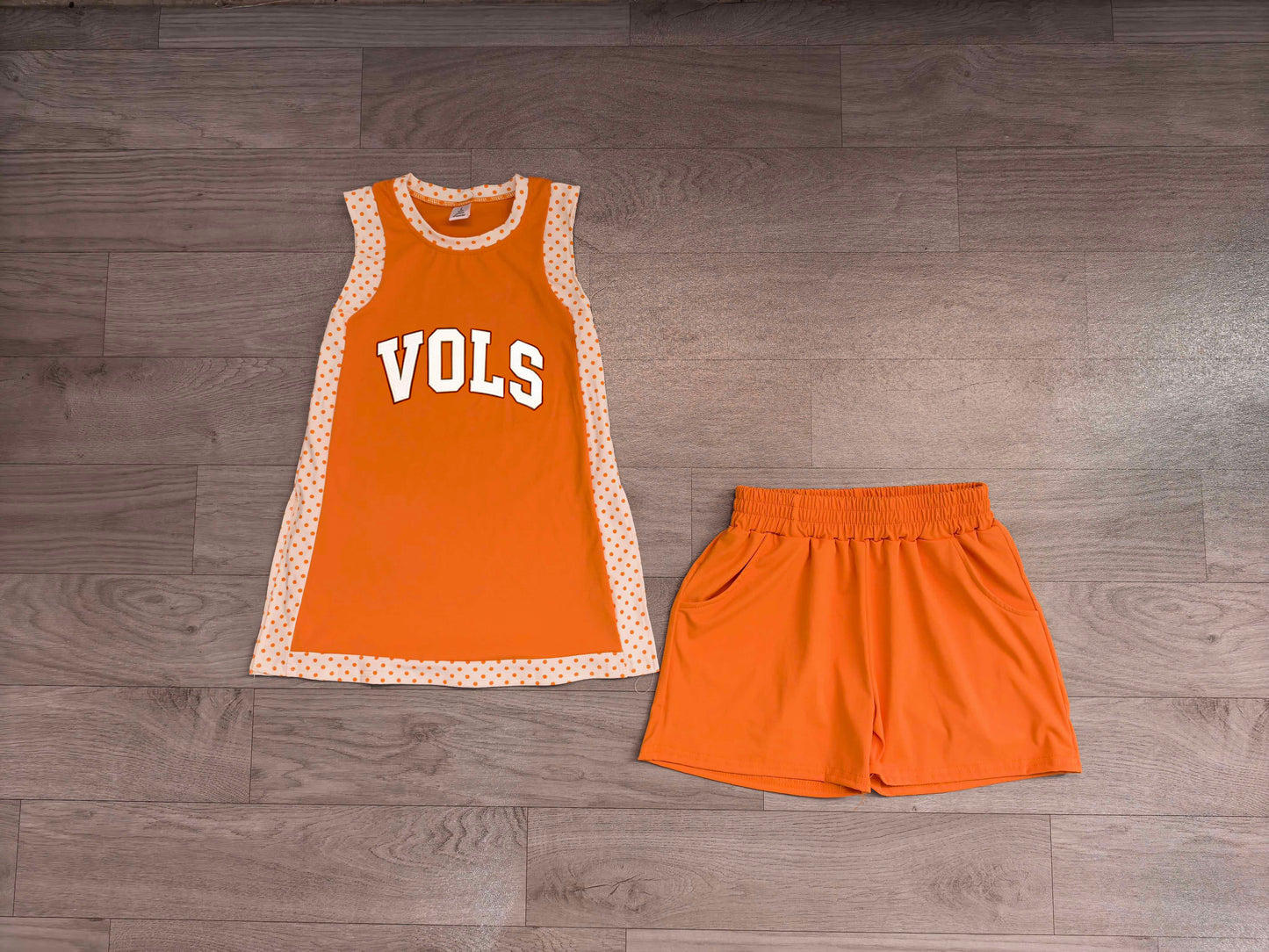 Orange polka dots tunic T shorts kids girls team active wear