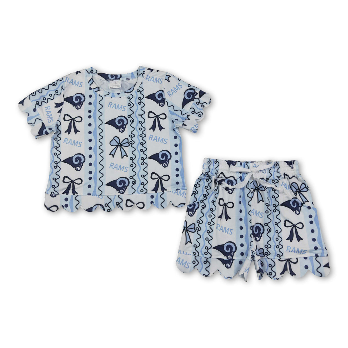 Short sleeves light blue bow rams girls team scallop outfits