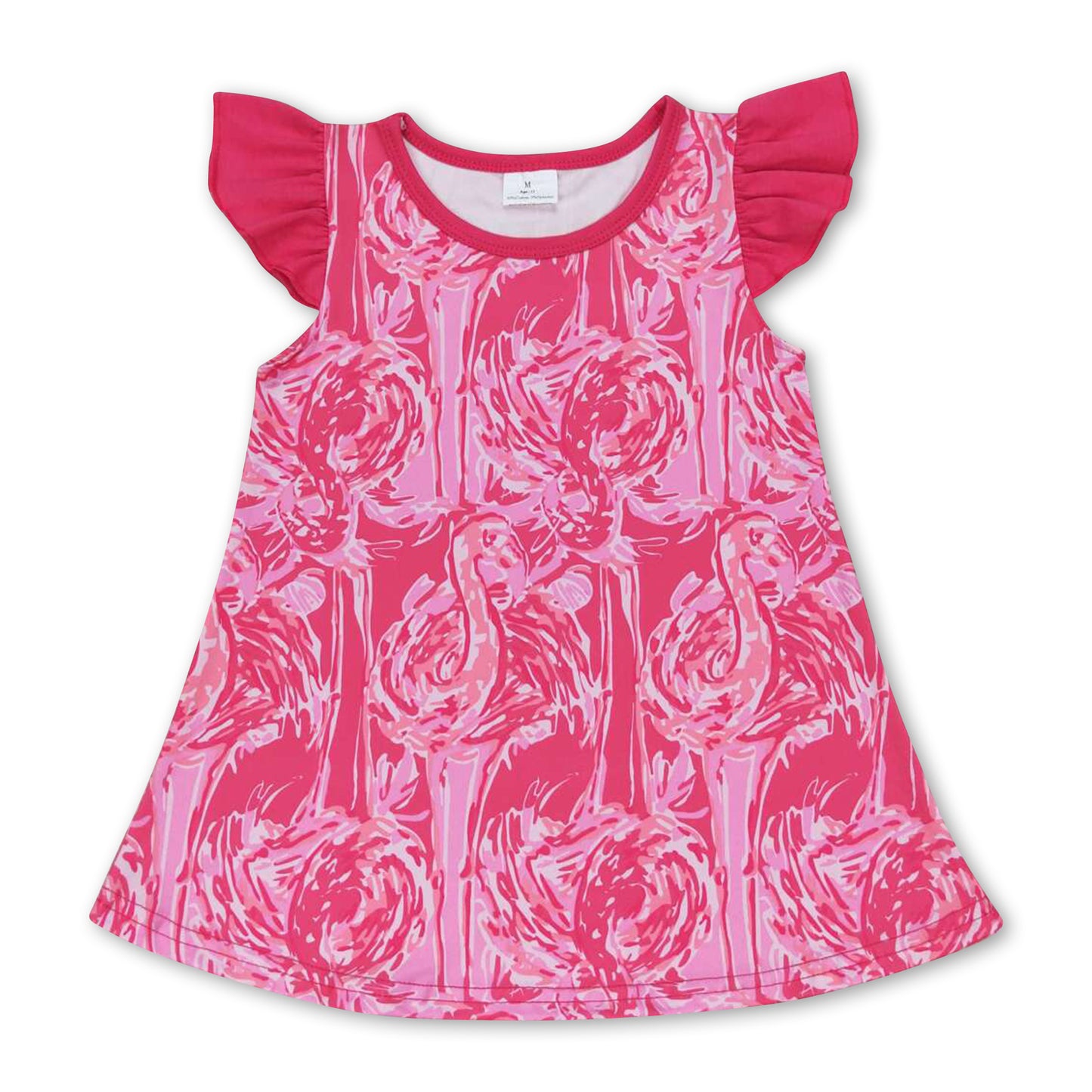 Flutter sleeves hot pink watercolor flamingo girls shirt