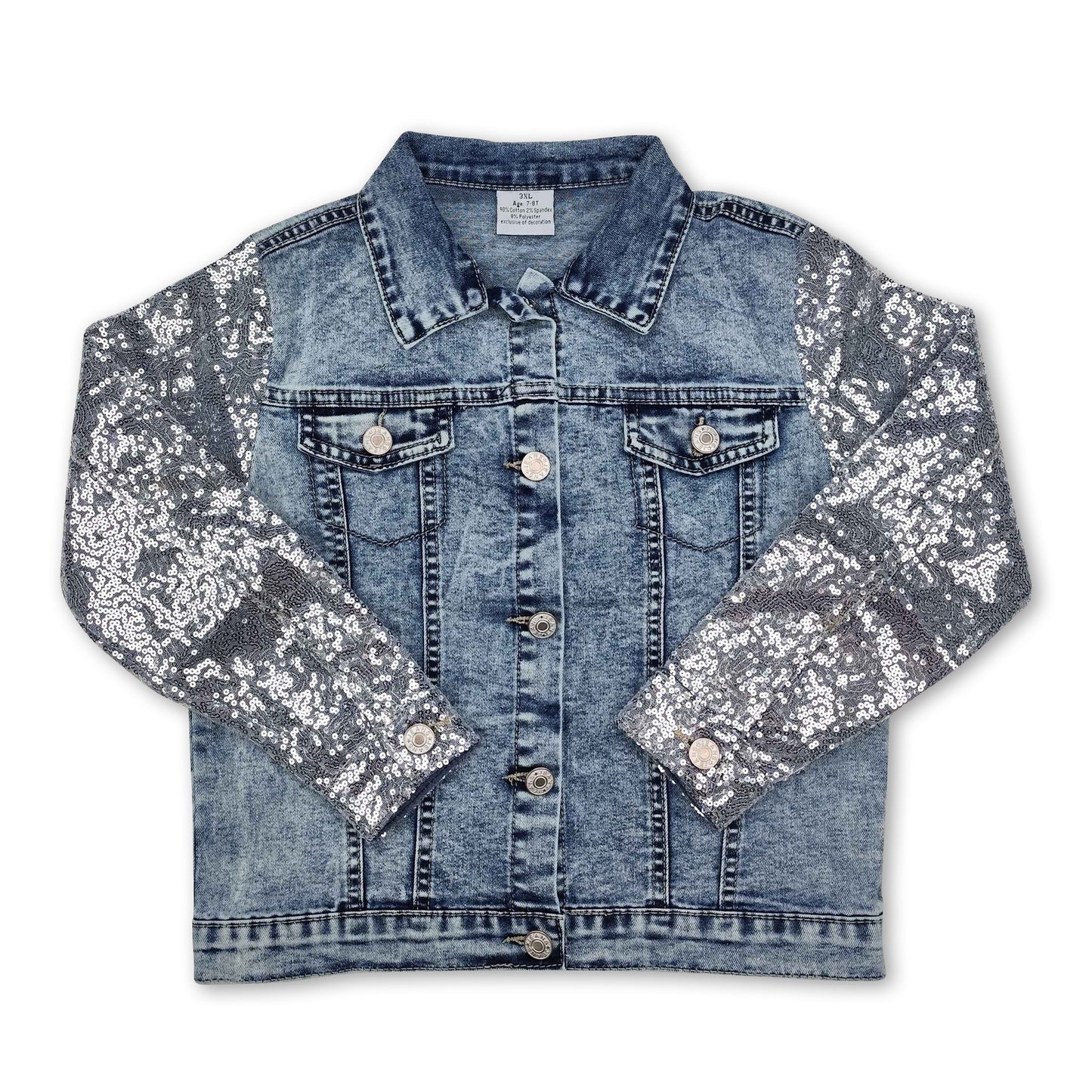 Silver sequin long sleeves girls denim jackets