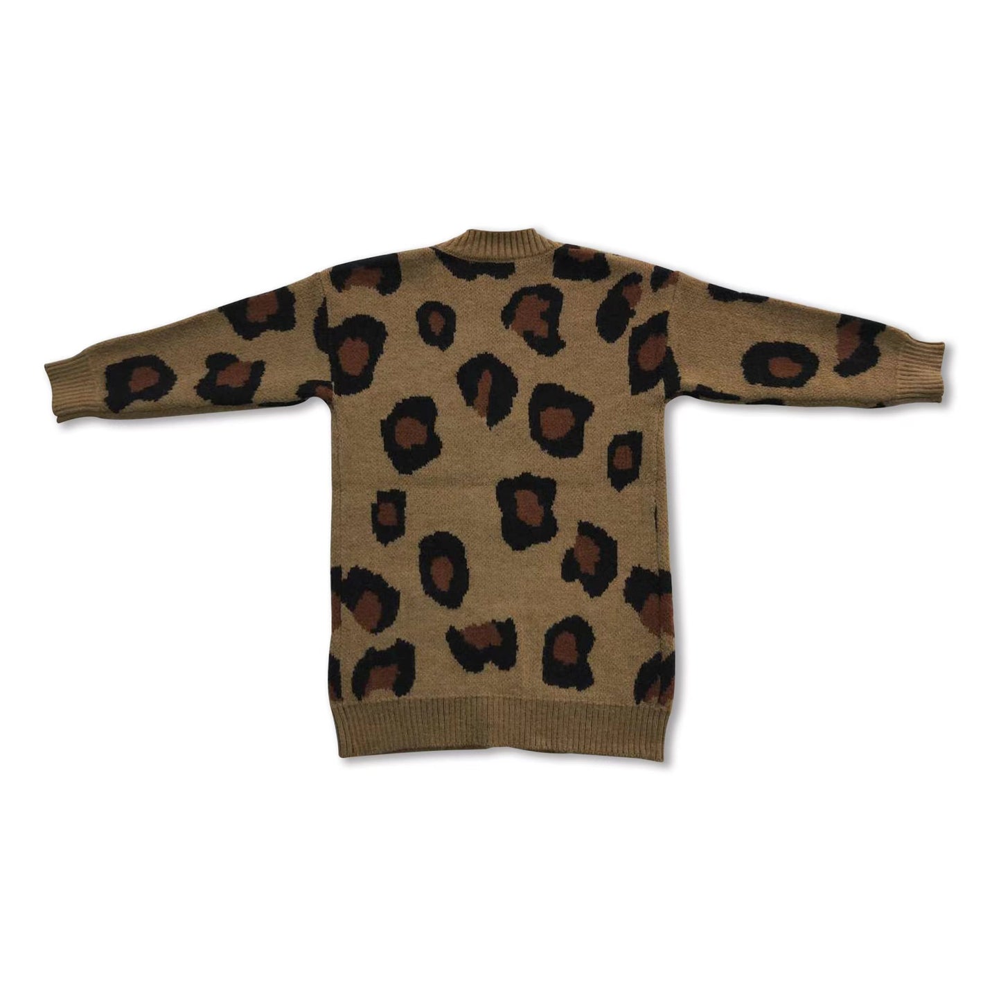 Brown leopard pockets cardigan girls sweater