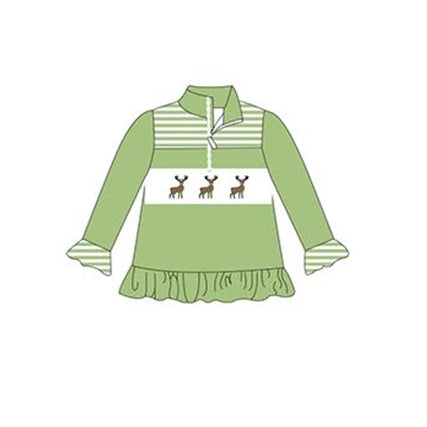 Green long sleeves deer baby girls zipper pullover