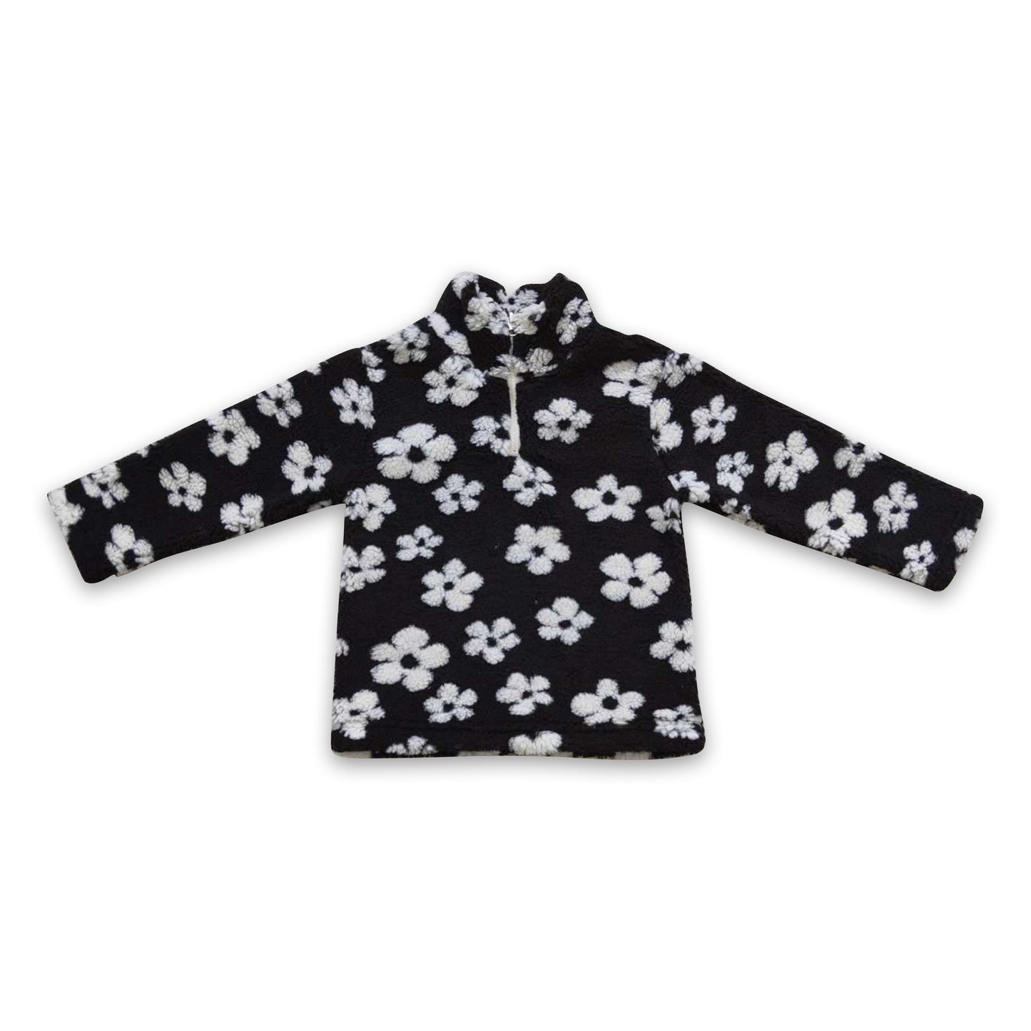 Black white flower thick kids girls pullover