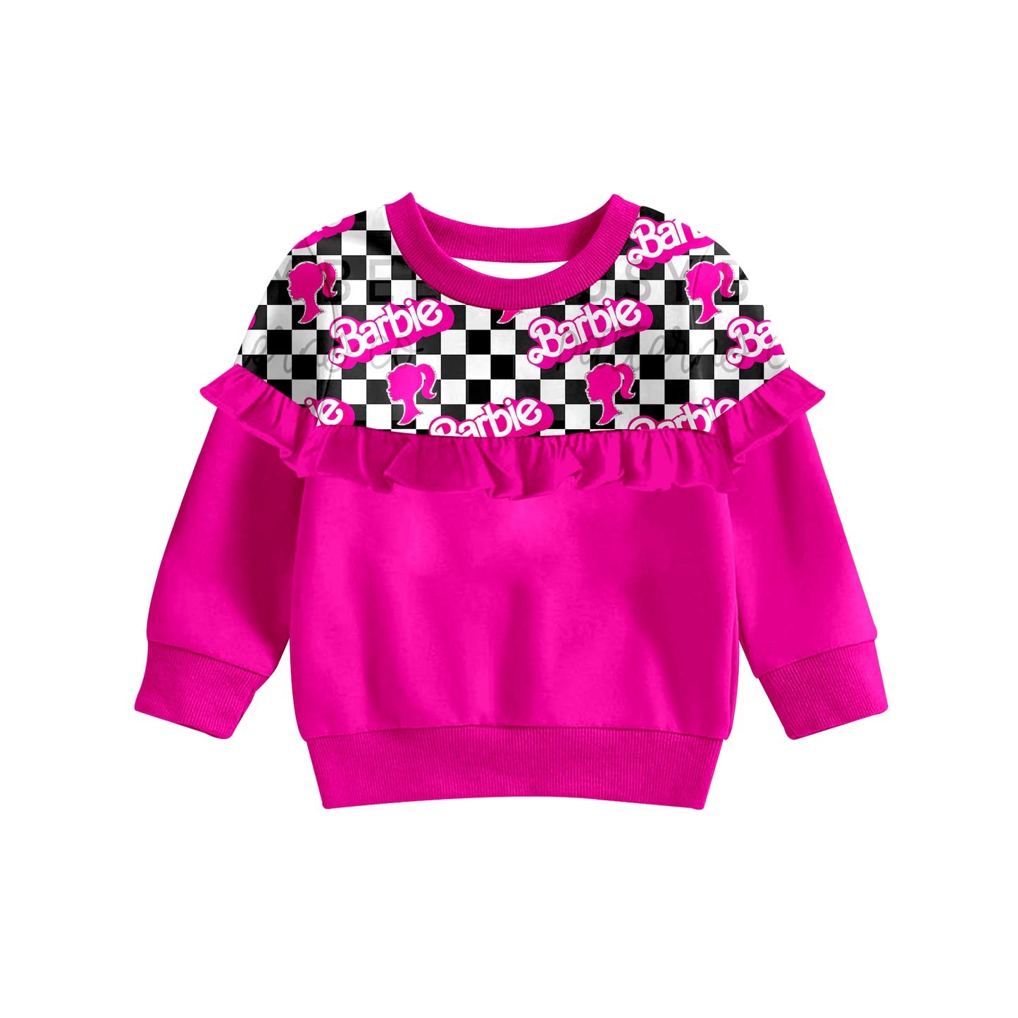 Hot pink plaid ruffle party girls shirt