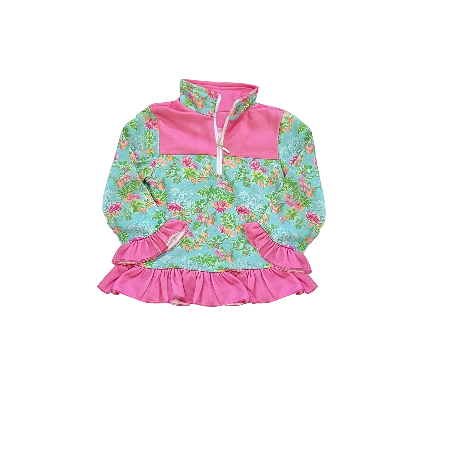 Hot pink floral mouse baby girls pullover