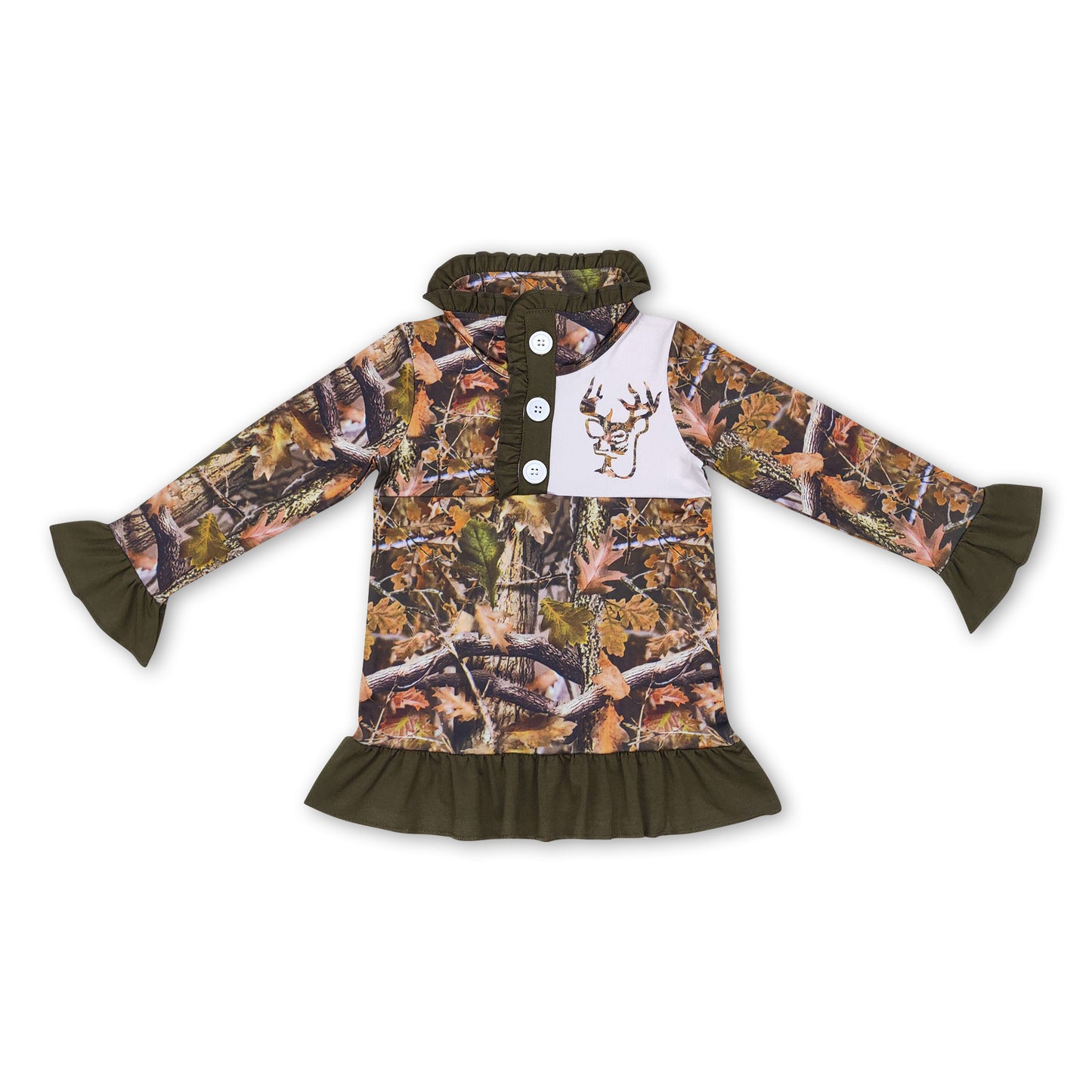 Deer plaid camo kids girls hunting pullover