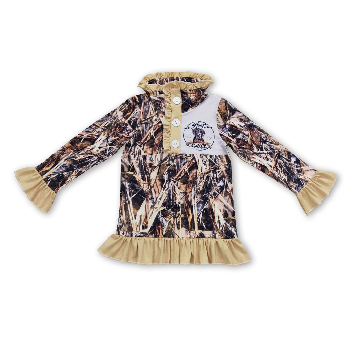 Dog plaid camo kids girls hunting pullover