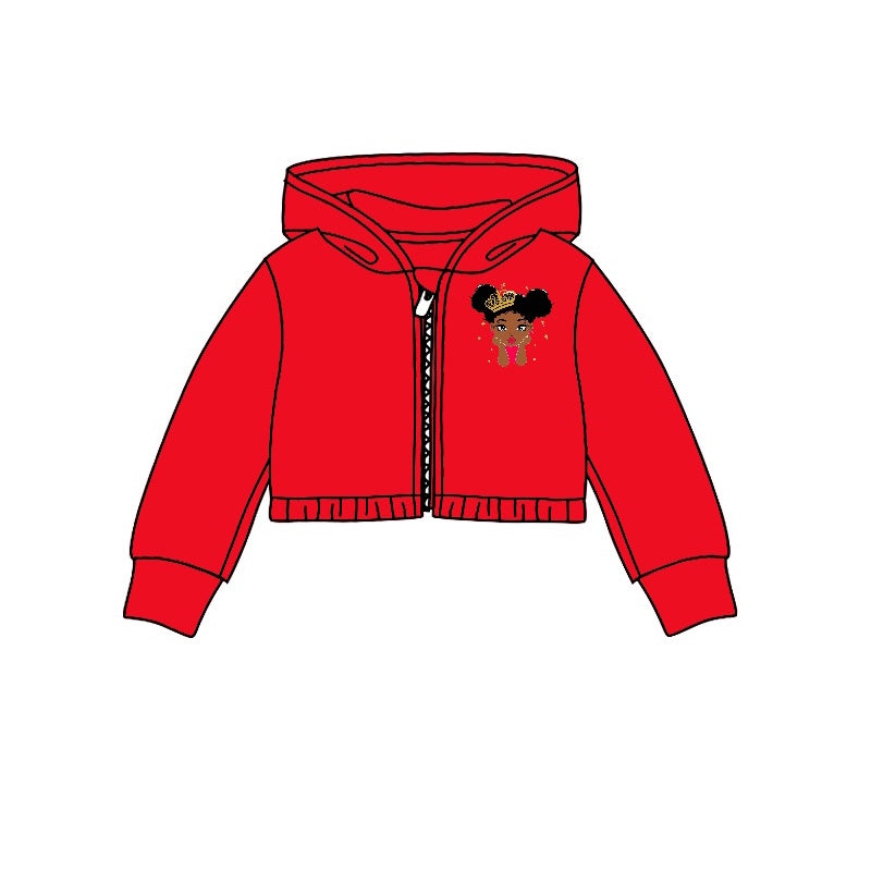 Red zipper hooded girls black history jacket