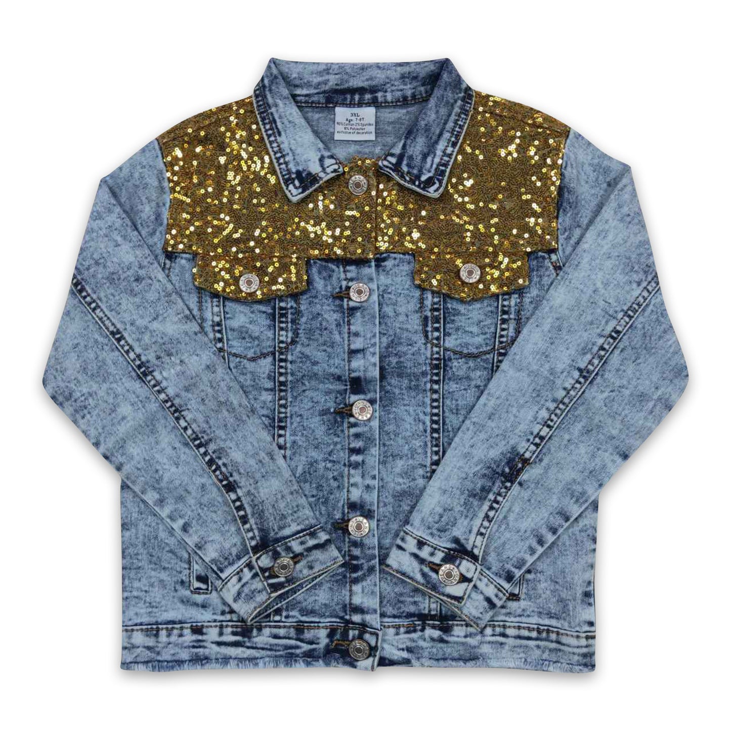 Gold sequin kids girls denim jacket