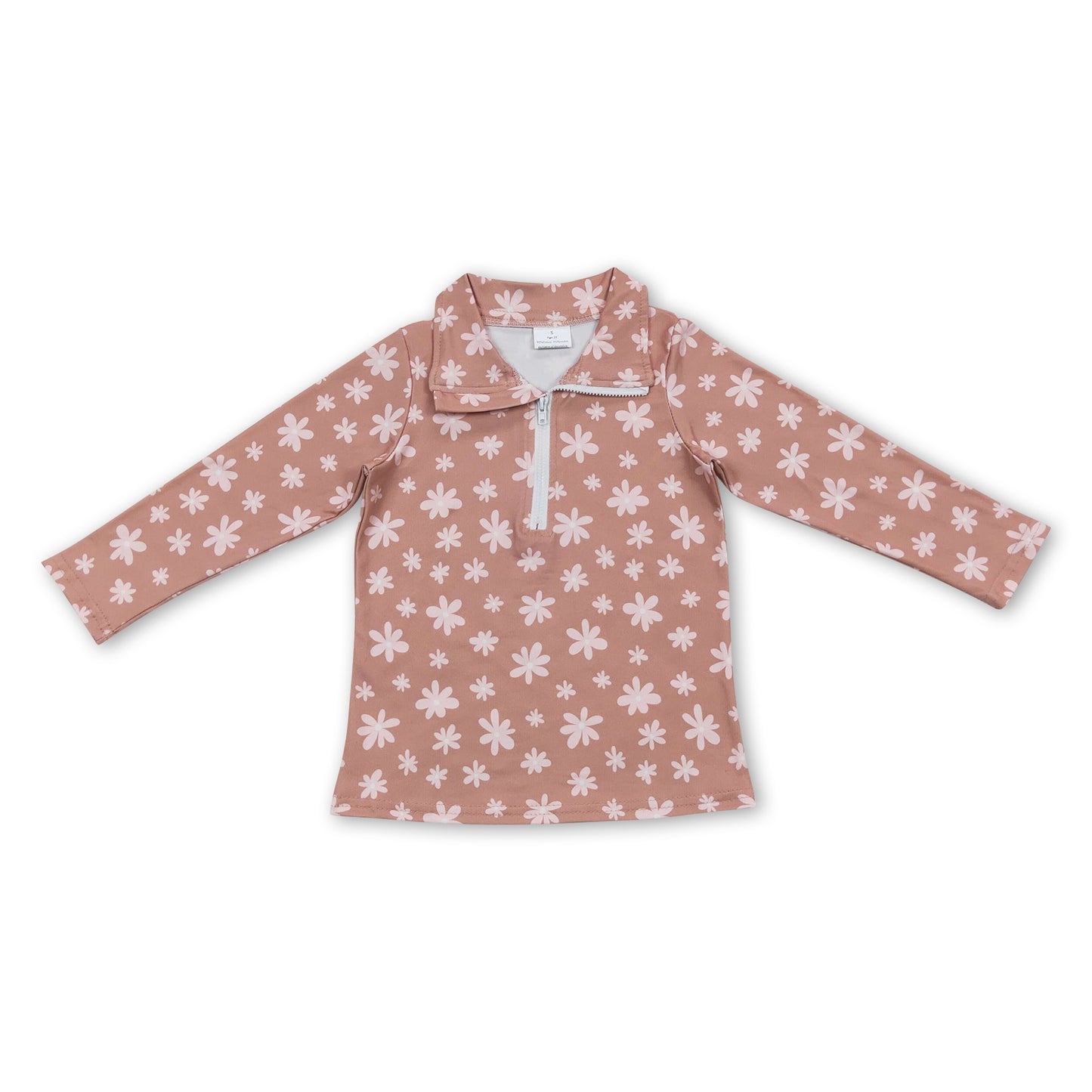 Brown floral long sleeves kids girls pullover