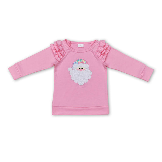 Pink tie dye santa ruffle long sleeves girls Christmas shirt