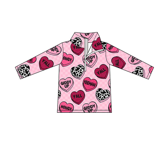 Pink plaid howdy heart girls valentines pullover