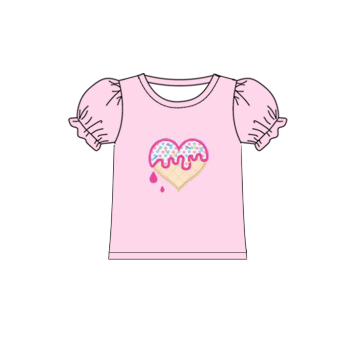 Pink short sleeves heart girls valentines shirt