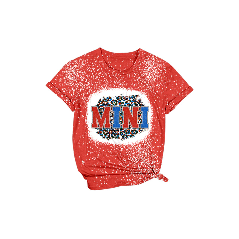 Red blue leopard mini kids girls 4th of july shirt