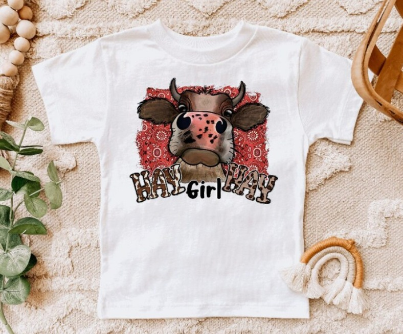 Short sleeves cow kids girls summer shirt