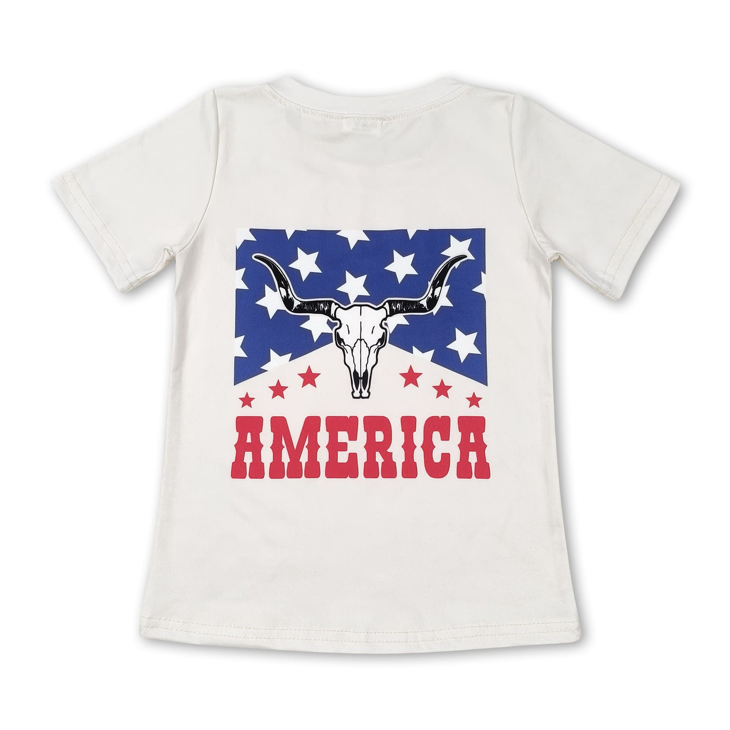 Stars bull skull America baby kids 4th of july shirt