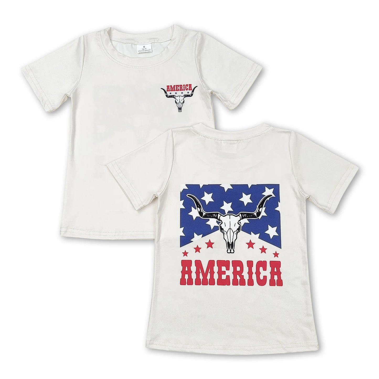 Stars bull skull America baby kids 4th of july shirt