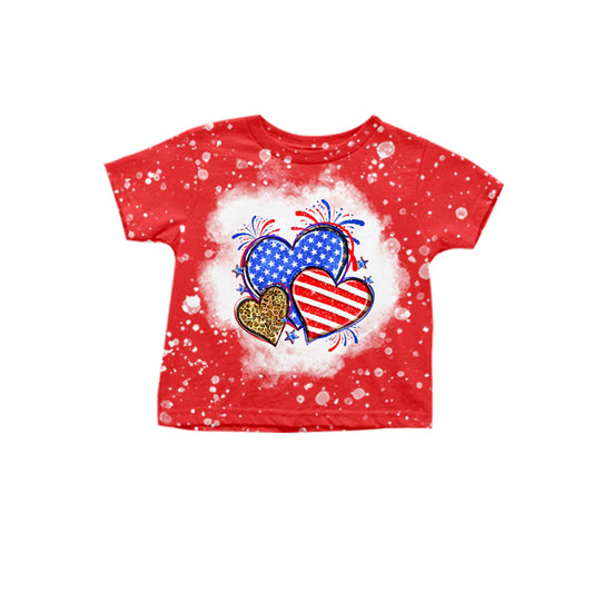 Short sleeves leopard stars heart girls 4th of july shirt