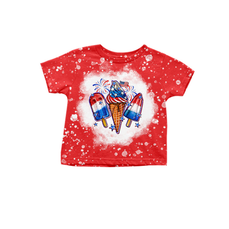 Red popsicle bleached girls 4th of july shirt