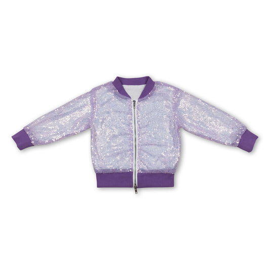 Purple sequin zipper baby girls winter coat