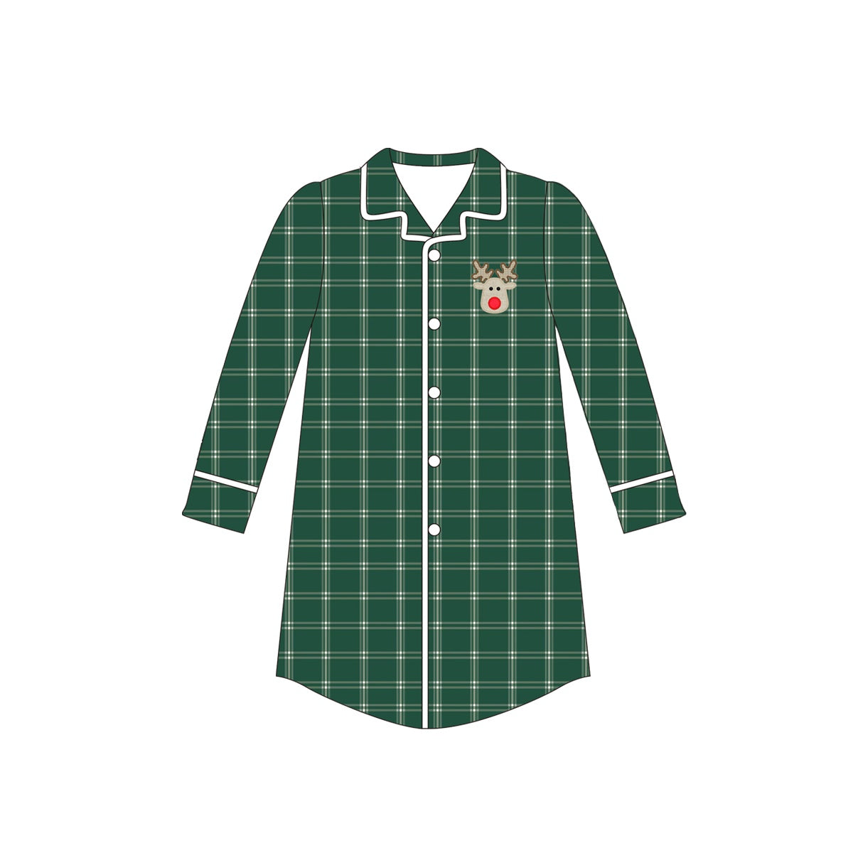 Green plaid deer Christmas adult women sleepwear top