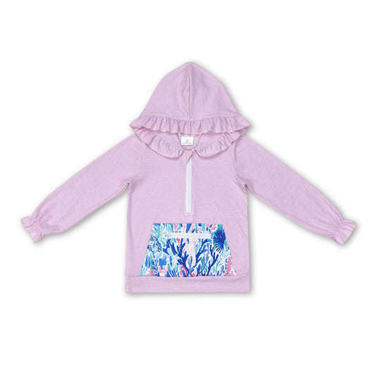 Long sleeves lavender watercolor ruffle baby girls hoodie