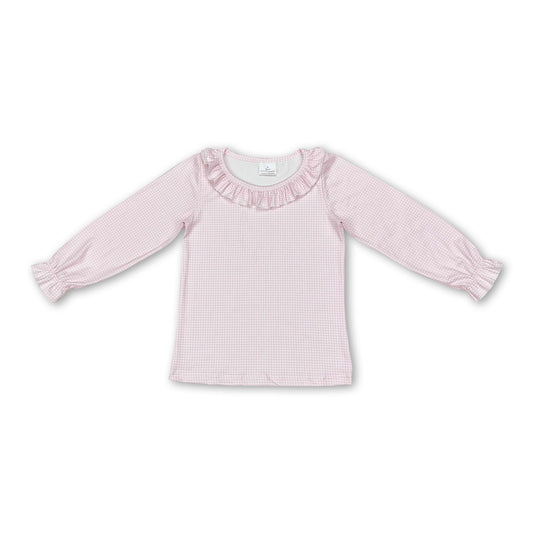 Long sleeves ruffle pink plaid baby girls shirt