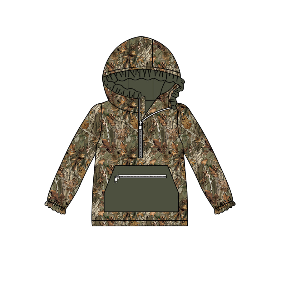 Long sleeves camo ruffle baby girls hoodie