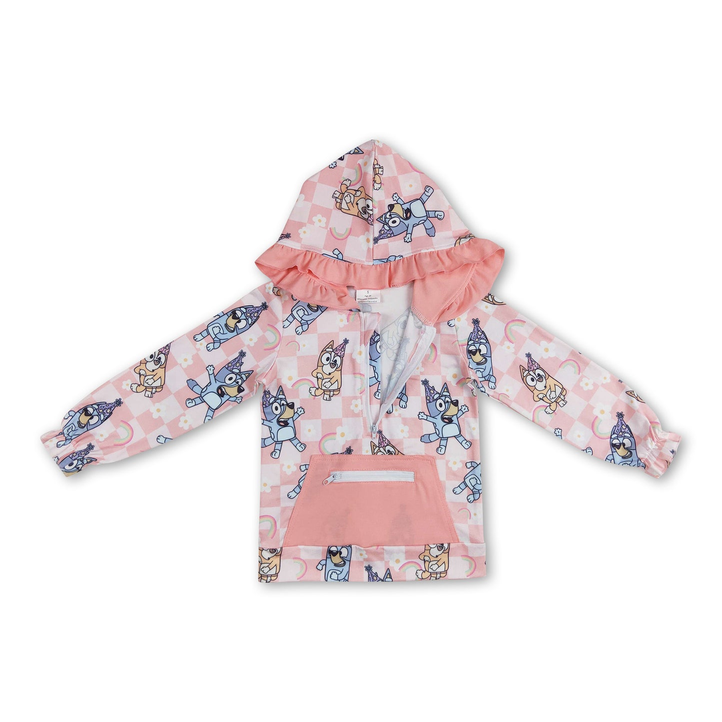 Long sleeves plaid floral dog ruffle baby girls hoodie