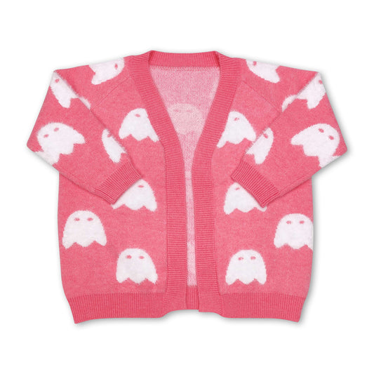 Pink white ghost cardigan girls Halloween sweater