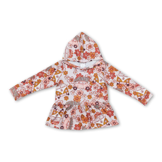 Long sleeves floral camping baby girls hoodie