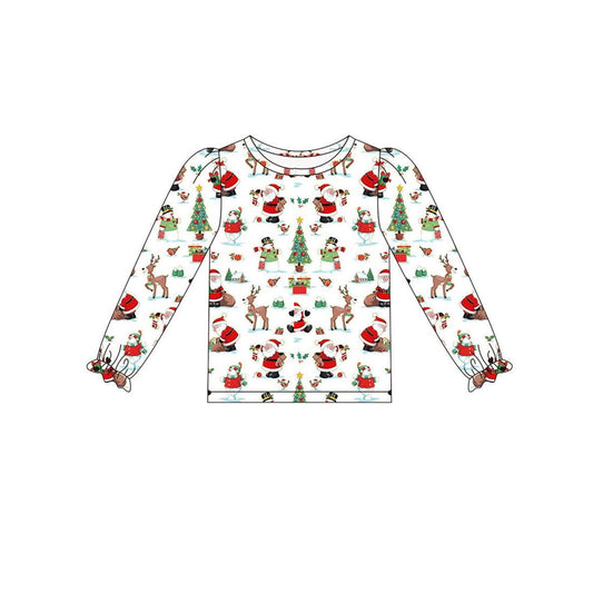 Long sleeves santa deer Christmas tree girls shirt