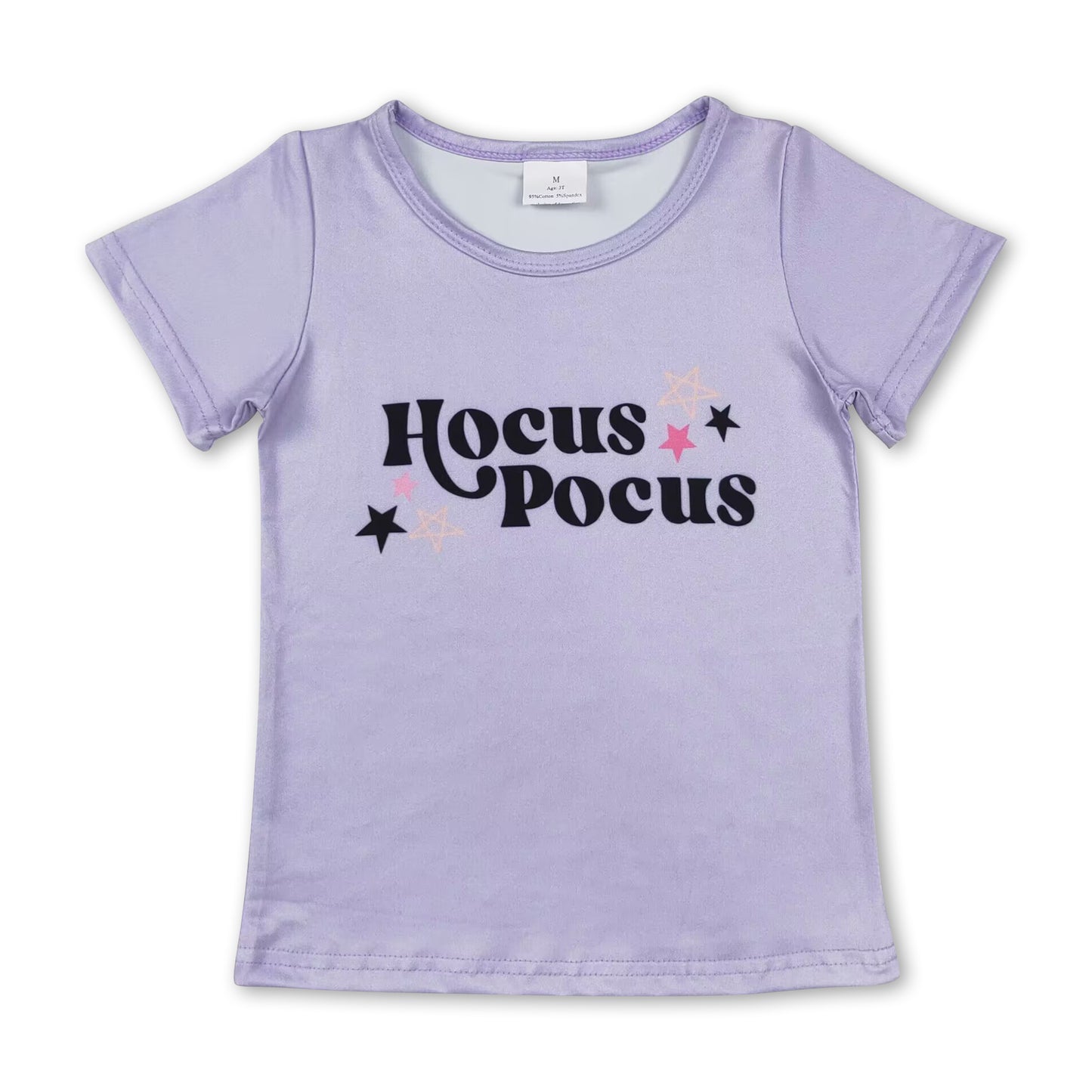 Short sleeves lavender stars witches girls Halloween shirt