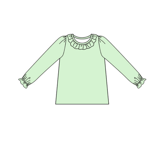 Green long sleeves ruffle baby girls shirt