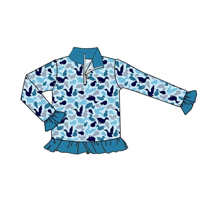 Blue ruffle duck kids girls zipper pullover