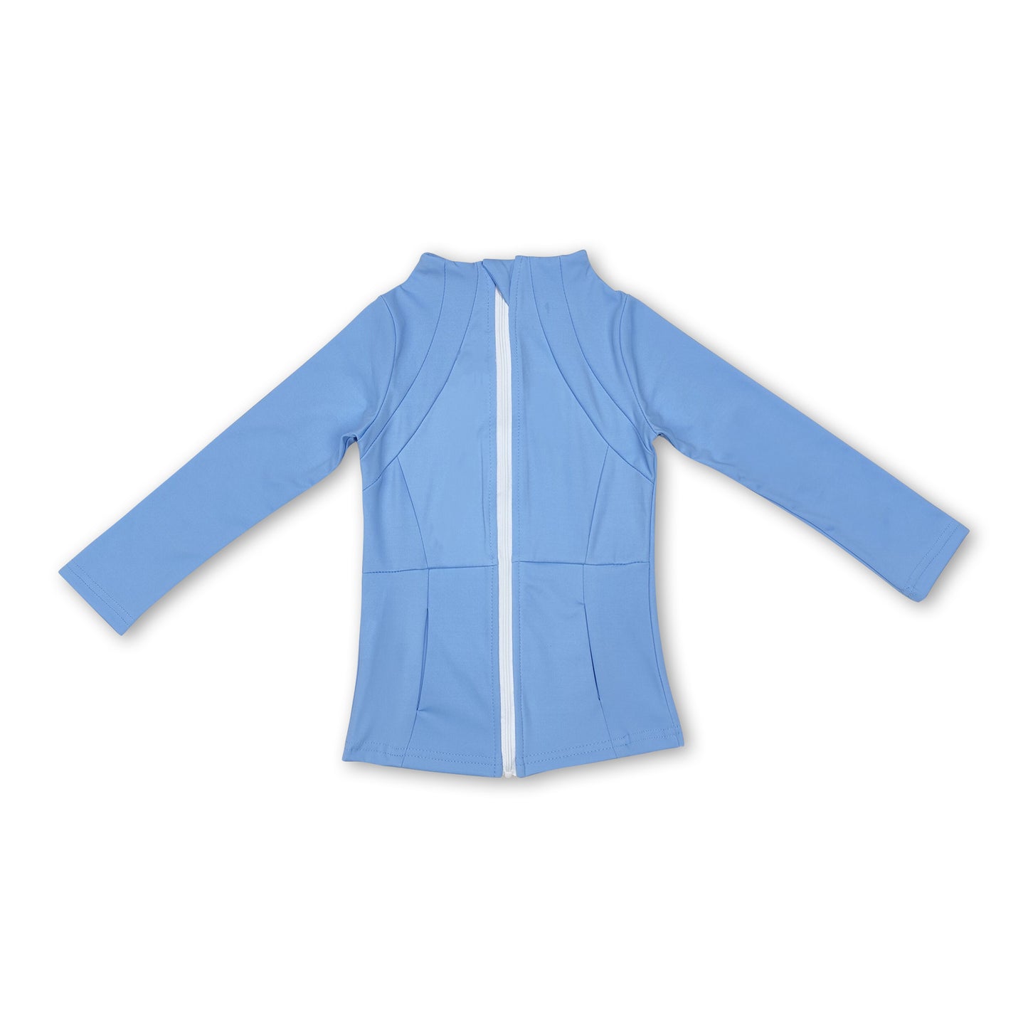 Blue long sleeves zipper baby girls yoga shirt