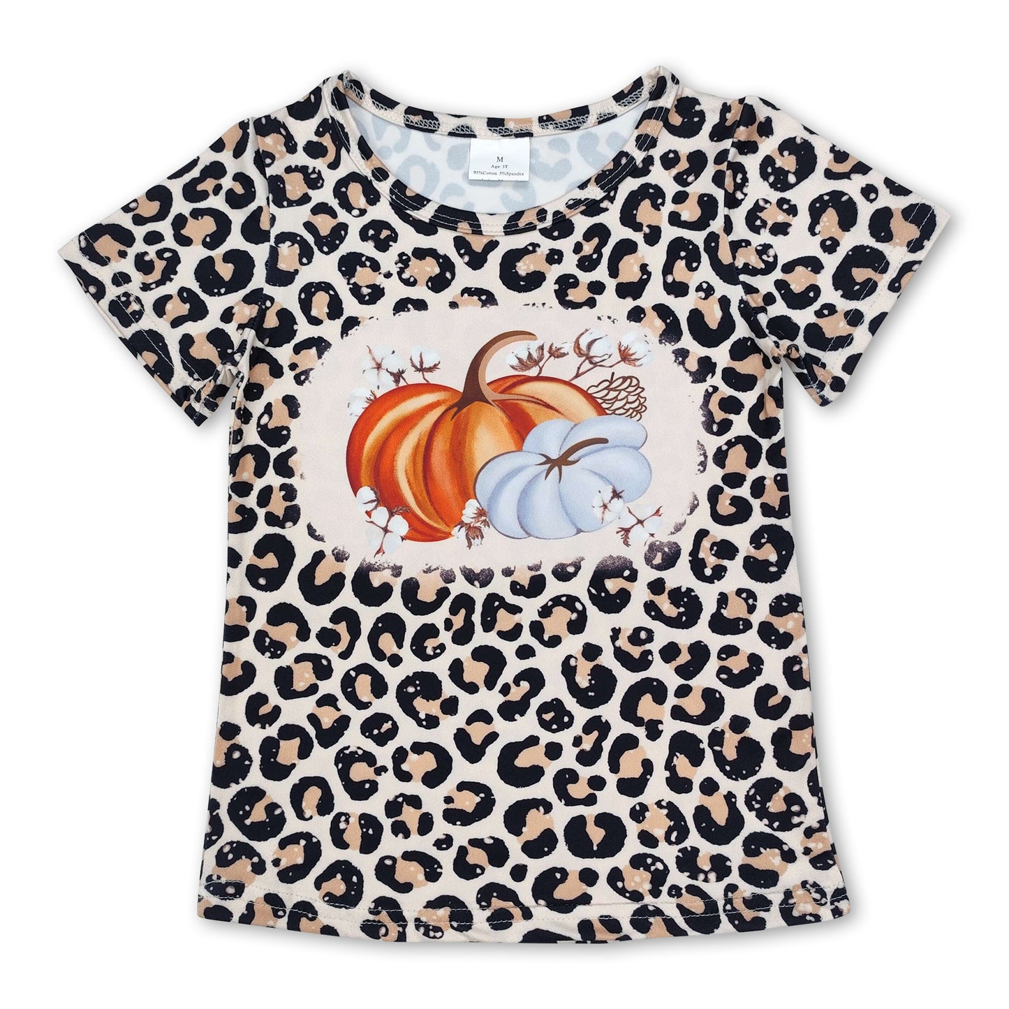 Short sleeves leopard pumpkin kids girls fall shirt