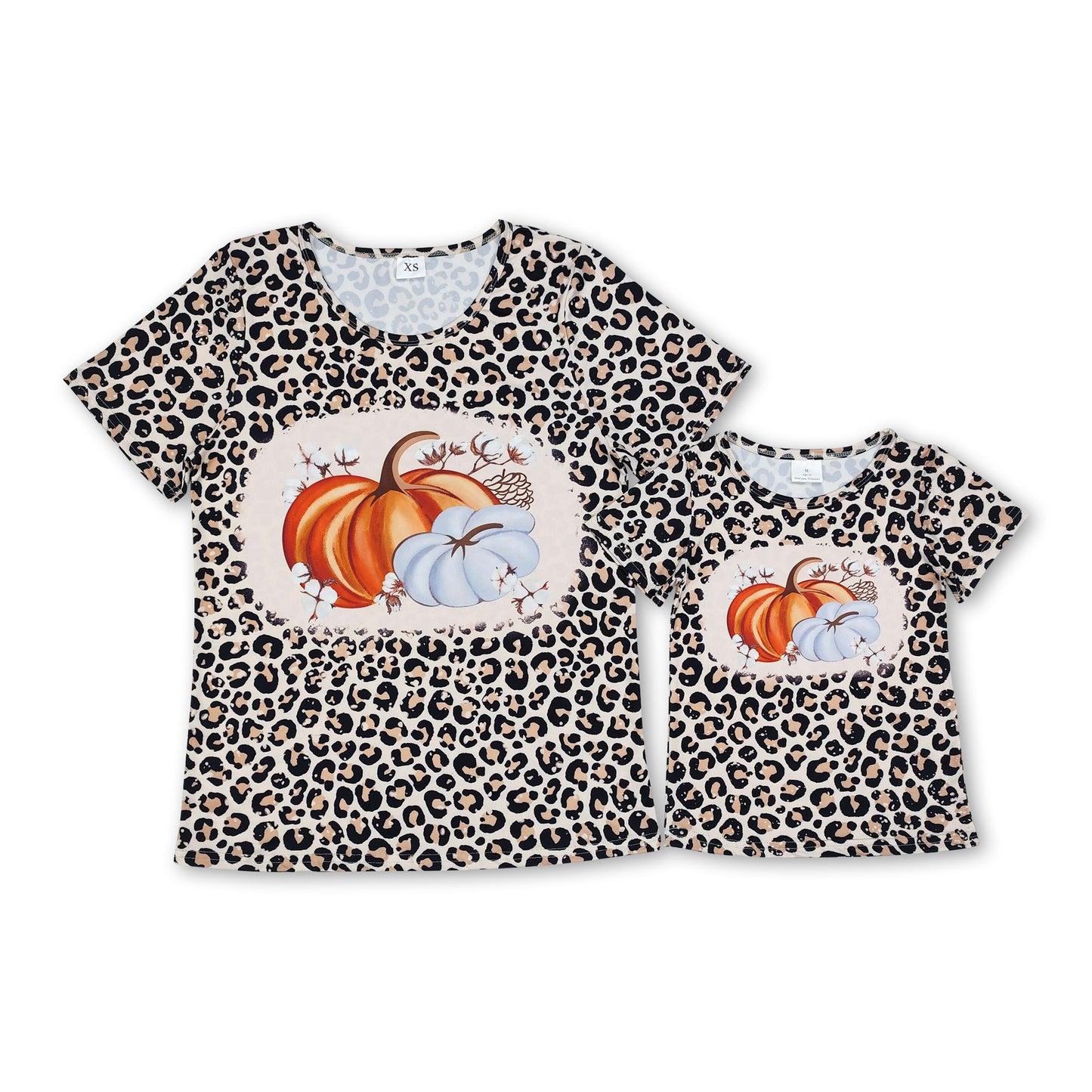 Short sleeves leopard pumpkin kids girls fall shirt