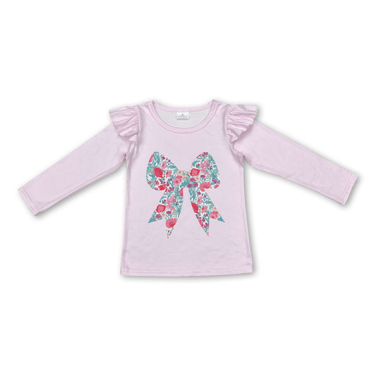 Pink long sleeves floral bow baby girls shirt