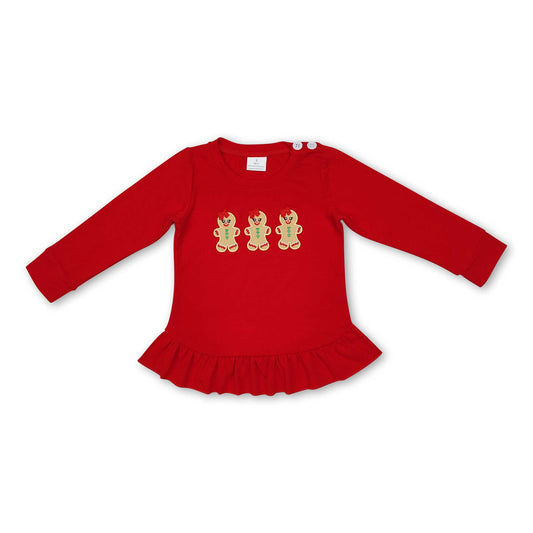 Long sleeves red ruffle gingerbread girls Christmas shirt