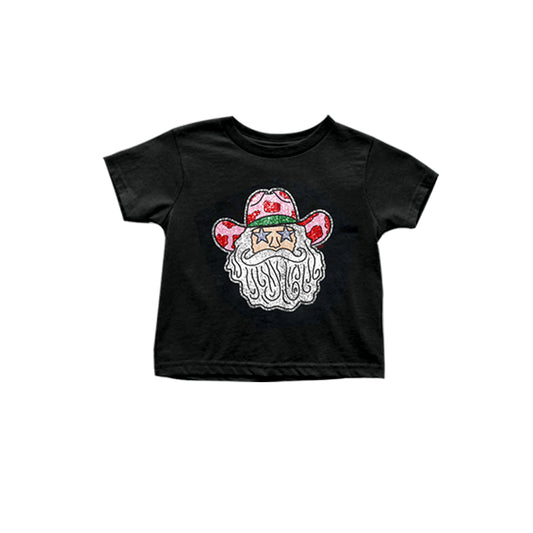 Short sleeves black santa baby kids Christmas shirt