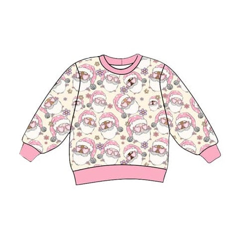 Pink santa groovy floral kids girls Christmas shirt