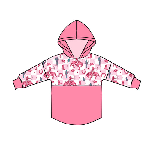 Pink plaid cactus horse kids girls western hoodie