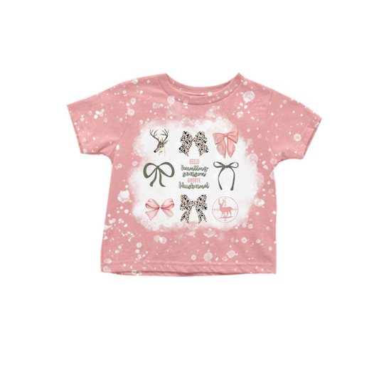 Pink bleached deer bow baby girls hunting shirt