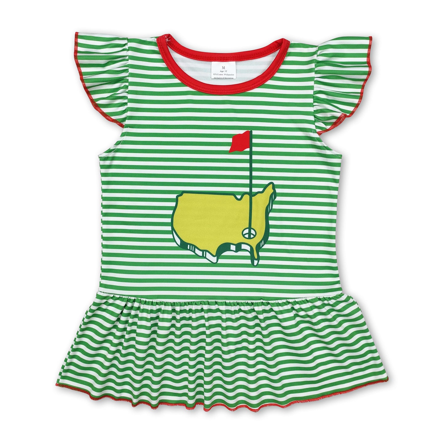 Green stripe flutter sleeves golf baby girls shirt