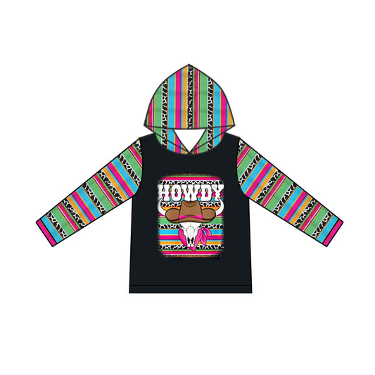 Howdy bull skull leopard serape girls western hoodie